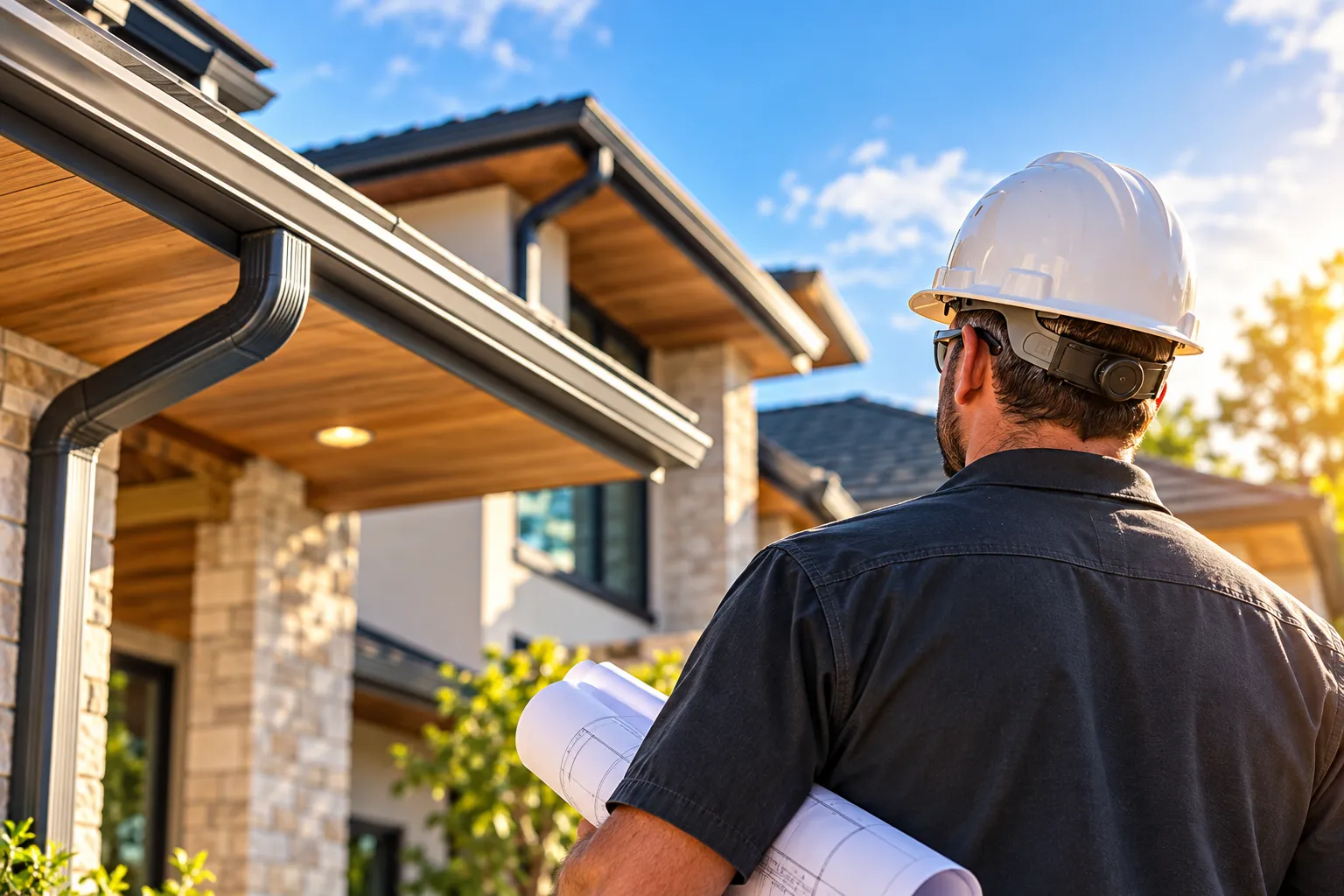 Contractor-Inspecting-Modern-Roofline Contractors